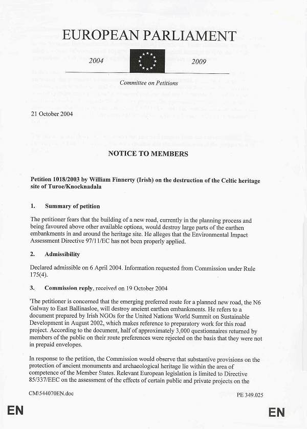 "NOTICE TO MEMBERS" dated October 21st 2004 (page 1 of 2)